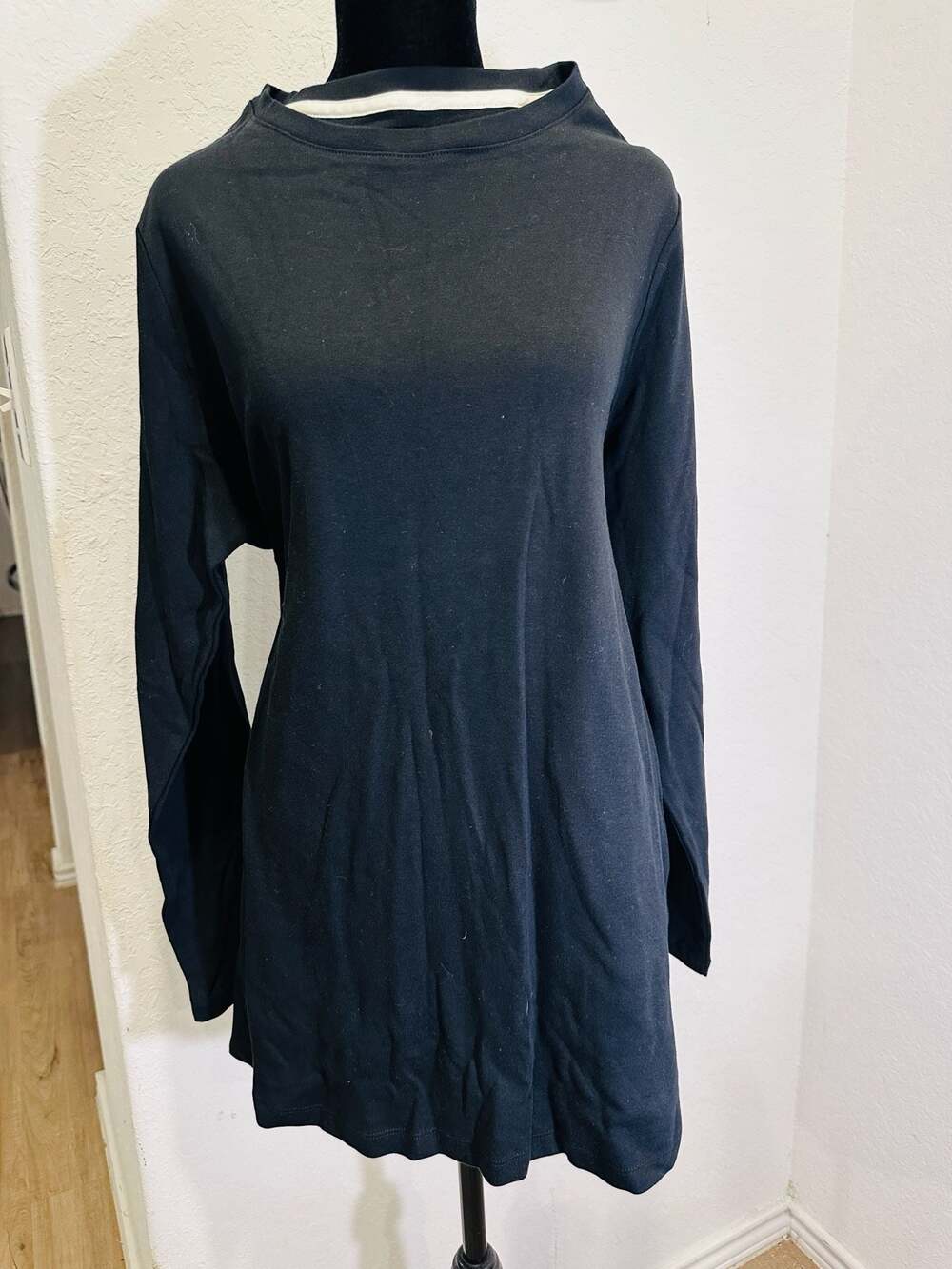Isaac Mizrahi Live! Essentials 100% Cotton Long Sleeve Tunic Top Black Size XL